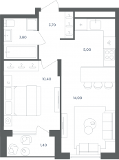 МФК «Равновесие», планировка 2-комнатной квартиры, 36.60 м²
