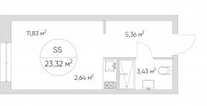 Апарт-комплекс «N'ice loft», планировка студии, 23.32 м²
