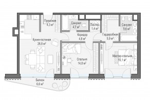 ЖК Дом «Лаврушинский», планировка 2-комнатной квартиры, 86.10 м²