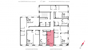ЖК «Дмитровское небо», планировка студии, 21.83 м²