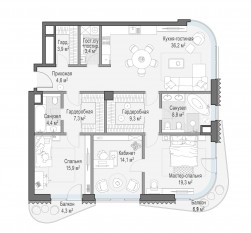 ЖК Дом «Лаврушинский», планировка 3-комнатной квартиры, 130.20 м²