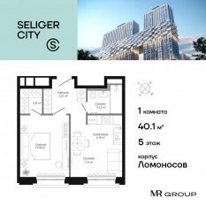 ЖК «Селигер Сити», планировка 1-комнатной квартиры, 40.12 м²