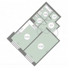 ЖК «Огни Залива», планировка 1-комнатной квартиры, 44.24 м²