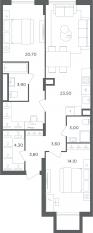 МФК «Равновесие», планировка 3-комнатной квартиры, 76.30 м²