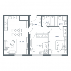 ЖК «iLove», планировка 2-комнатной квартиры, 74.00 м²