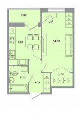 ЖК «Стороны света», планировка 1-комнатной квартиры, 34.70 м²