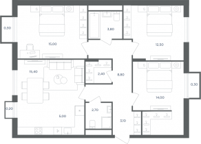 МФК «Равновесие», планировка 4-комнатной квартиры, 83.50 м²
