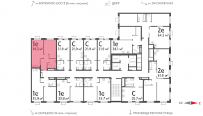 ЖК «Лучи», планировка 1-комнатной квартиры, 39.50 м²
