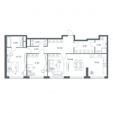 ЖК «iLove», планировка 2-комнатной квартиры, 79.50 м²