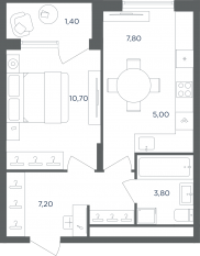 МФК «Равновесие», планировка 2-комнатной квартиры, 35.10 м²