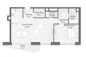 ЖК Дом «Лаврушинский», планировка 2-комнатной квартиры, 86.10 м²