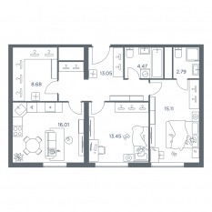 ЖК «iLove», планировка 2-комнатной квартиры, 73.60 м²