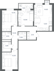 МФК «Равновесие», планировка 4-комнатной квартиры, 78.20 м²