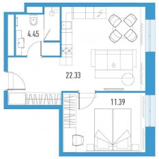 Апарт-комплекс «YE’S LEADER», планировка 1-комнатной квартиры, 38.17 м²