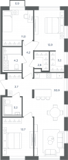 МФК «Равновесие», планировка 3-комнатной квартиры, 89.20 м²