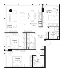 МФК «SLAVA», планировка 3-комнатной квартиры, 97.10 м²