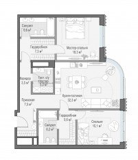 ЖК Дом «Лаврушинский», планировка 2-комнатной квартиры, 107.60 м²