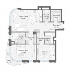 ЖК Дом «Лаврушинский», планировка 2-комнатной квартиры, 117.00 м²