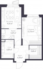 ЖК «Veren Nort сертолово», планировка 1-комнатной квартиры, 39.85 м²
