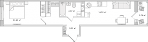 ЖК «Город Первых», планировка 1-комнатной квартиры, 46.99 м²