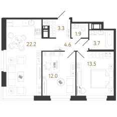 ЖК «Литера», планировка 2-комнатной квартиры, 61.20 м²