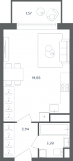 МФК «Равновесие», планировка студии, 28.50 м²