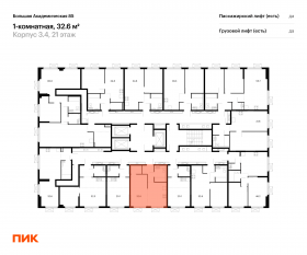 МФК «Большая Академическая 85», планировка 1-комнатной квартиры, 32.60 м²