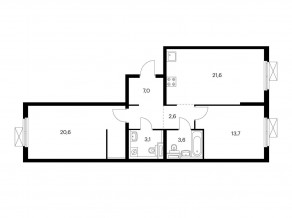 ЖК «Волжский парк», планировка 2-комнатной квартиры, 72.30 м²