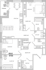 ЖК ЦДС «Dreamline», планировка 3-комнатной квартиры, 106.58 м²