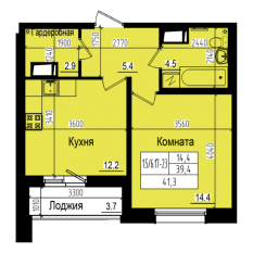 ЖК «Прагма City», планировка 1-комнатной квартиры, 41.30 м²