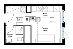ЖК «Эко Видное 2.0», планировка студии, 22.40 м²