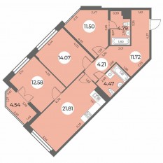ЖК «Огни Залива», планировка 3-комнатной квартиры, 87.42 м²