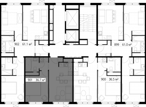 ЖК «Эко Видное 2.0», планировка 1-комнатной квартиры, 36.70 м²