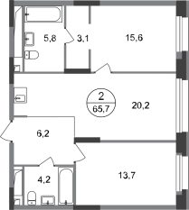 ЖК «Первый Московский», планировка 2-комнатной квартиры, 65.70 м²