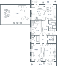 ЖК «iLove», планировка 4-комнатной квартиры, 108.00 м²