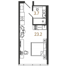 Апарт-комплекс «ARTSTUDIO M103», планировка студии, 26.90 м²