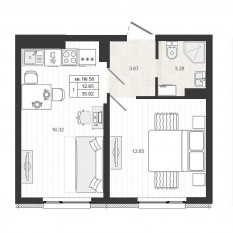 МЖК «Верево-Сити», планировка 1-комнатной квартиры, 35.90 м²