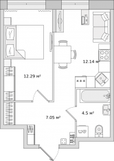 ЖК ЦДС «Новые Горизонты», планировка 1-комнатной квартиры, 36.20 м²