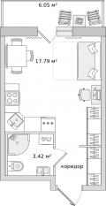 ЖК ЦДС «Новые Горизонты», планировка студии, 23.50 м²