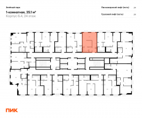 ЖК «Зеленый парк», планировка 1-комнатной квартиры, 35.10 м²