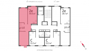 ЖК «Лучи», планировка 2-комнатной квартиры, 59.10 м²
