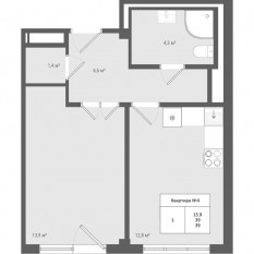 МЖК «Яковлево», планировка 1-комнатной квартиры, 39.00 м²