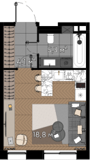 МФК «Зорге 9», планировка студии, 28.20 м²