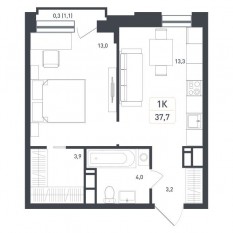 ЖК «Новая Щербинка», планировка 1-комнатной квартиры, 37.70 м²