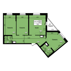 ЖК «Прагма City», планировка 3-комнатной квартиры, 94.60 м²
