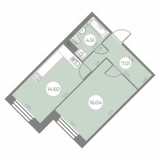 ЖК «Огни Залива», планировка 1-комнатной квартиры, 42.16 м²