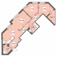 ЖК «Огни Залива», планировка 3-комнатной квартиры, 82.32 м²