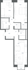МФК «Равновесие», планировка 3-комнатной квартиры, 65.90 м²