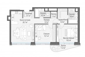 ЖК Дом «Лаврушинский», планировка 2-комнатной квартиры, 85.90 м²