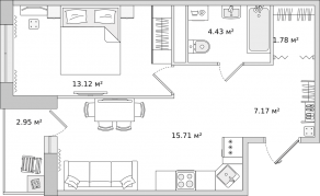 ЖК «Parkolovo», планировка 1-комнатной квартиры, 41.70 м²